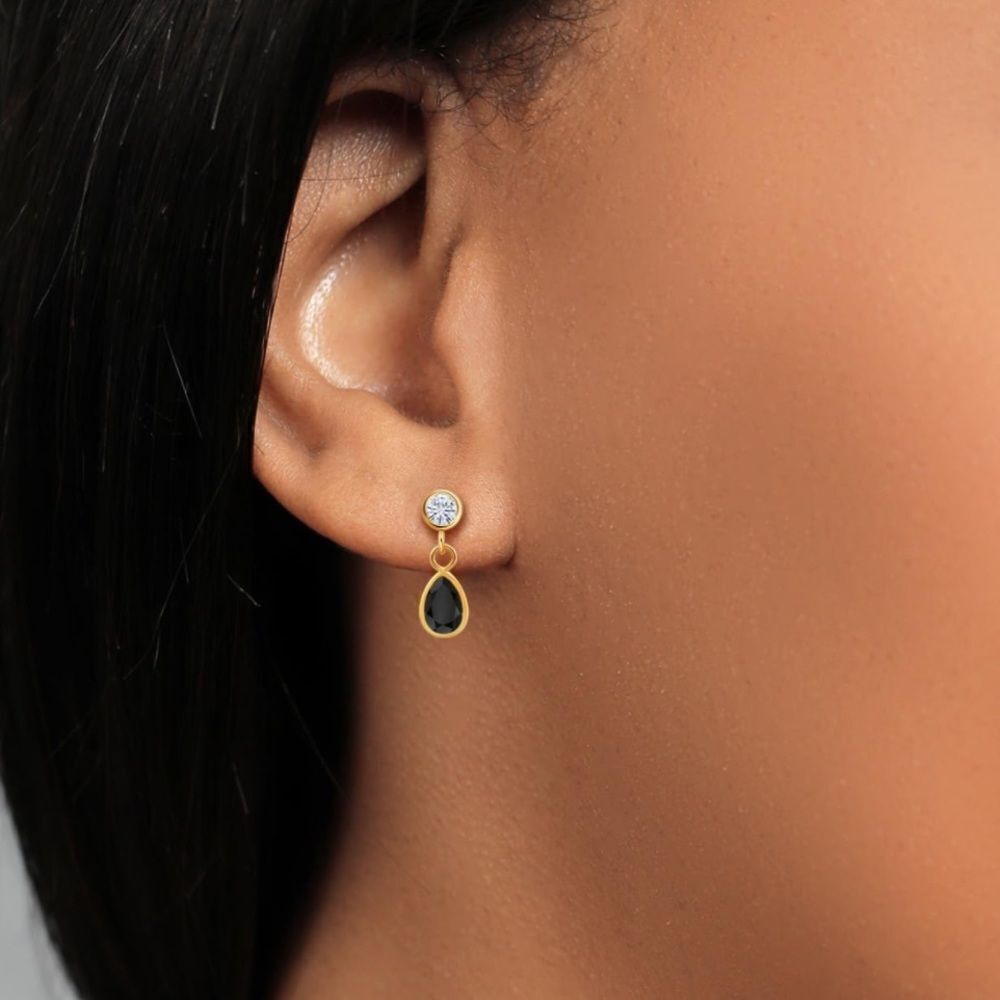 14K Yellow Gold with 0.96 Cttw Black Onyx and White Moissanite Post Earrings - Picture 3 of 4